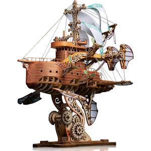 GuDoQi 3D Wooden Puzzles for Adults, DIY Fantasy Spaceship Model Kit, Educational Brain Teaser for Adults to Build, DIY Assembly Toy, Woodcraft Kit, Make Your Own Gifts for Father's Day