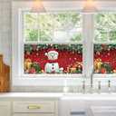Christmas Window Film Snowman with Santa Hat Scarf Gifts Snowflake Ornaments Decorative Glass Sticker Static Cling Holiday Privacy Window Clings 39.3  17.7 Inch