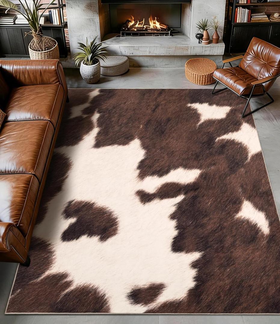 YIHOUSE 8‘x10' Washable Cowhide Rug, Cow Print Area Rug for Living Room