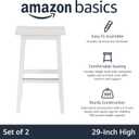 Amazon Basics Solid Wood Saddle-Seat Counter Height Bar Stools for Kitchen Island and Home Bar with Footrest, 29-Inch Height, White, Set of 2