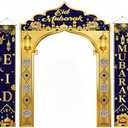 Aovaely 3 IN 1 Eid Mubarak Banner Decorations, Islamic Mosque Archway Backdrop with Eid Mubarak Hanging Banners, Ramadan Eid Decor for Home Door Wall Indoor Outdoor