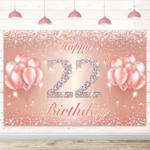Happy 22nd Birthday Banner Backdrop - 22 Birthday Party Decorations Supplies for Women or Men - Rose Gold 4 x 6ft
