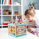Qilay Wooden Activity Cube for Toddlers 1-3 (Large), 5 in 1 Multipurpose ABC-123 Abacus Bead Maze Shape Sorter | Early Educational Toy for Toddlers - First Birthday Present for Boys Girls