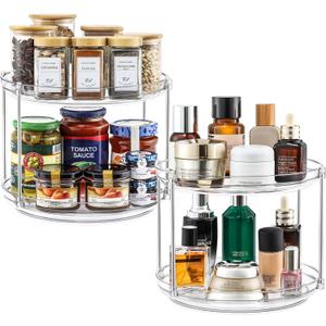 2 Set 2 Tier Non-Skid Acrylic Lazy Susan Turntable Organizer - Rotating Spice Rack - Spinning Organization for Kitchen, Pantry, Countertop, Closet, Bathroom, Vanity, Medicine Cabinet Organizing,9.25''