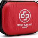 Mini First Aid Kit - 150 Piece Small Waterproof Hard Shell Medical Kit for Home, Car, Travel, Camping, Truck, Hiking, Sports, Office, Vehicle & Outdoor Emergencies- Small First Aid Medical Kit (Red), EXP 2030/09/07
