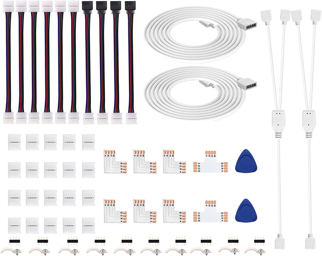 iCreating LED Strip Connectors 4 Pin, RGB LED Light Connectors Kit Includes 5050 LED Connectors L Shape 4Pin 10mm LED Light Strip Connectors for 10mm Wide 4-pin RGB LED Strip Lights (6.6ft)