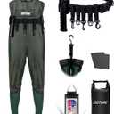 Fishing Chest Waders for Men with Boots, 2-Ply Nylon/ PVC Waterproof Lightweight Breathable Hunting Fly Fishing Waders with 3 Buckles for Women