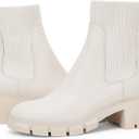 Ruanyu Womens Platform Ankle Boots Elastic Chunky Block Heel Chelsea Booties Lug Sole Non-Slip Combat Shoes (7, White)
