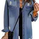 Oversized Jean Jacket Women Casual Button Down Distressed Denim Shacket (XXL, R-knight Blue)