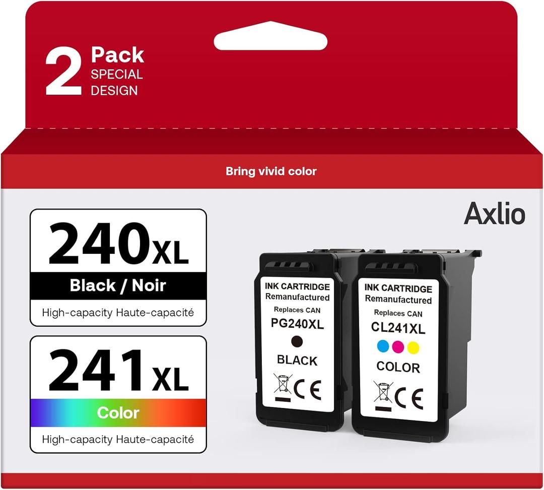 PG-240XL/CL-241XL Remanufactured Ink Cartridges Replacement for Canon 240 241, 240XL 241XL Combo Pack Use to Canon MG3620 TS5120 MG3520 MG2120 MX452 MX512 MX532 Printer (2 Pack)