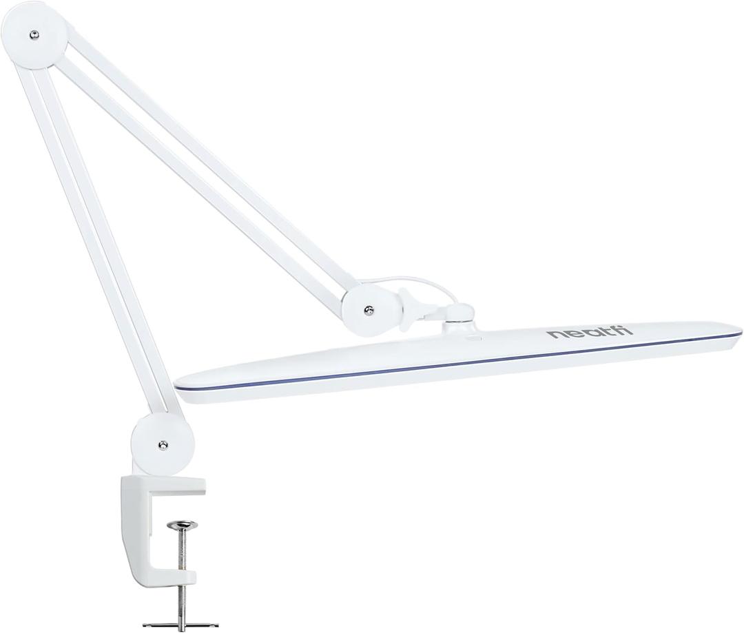 Neatfi XL 2,200 Lumens 24W LED Desk Lamp – 23” Wide Shade | Dimmable Eye-Caring Task Light | Adjustable Arm | Home Office, Study, Crafts & Nail Tech (White, Non-CCT with Clamp)