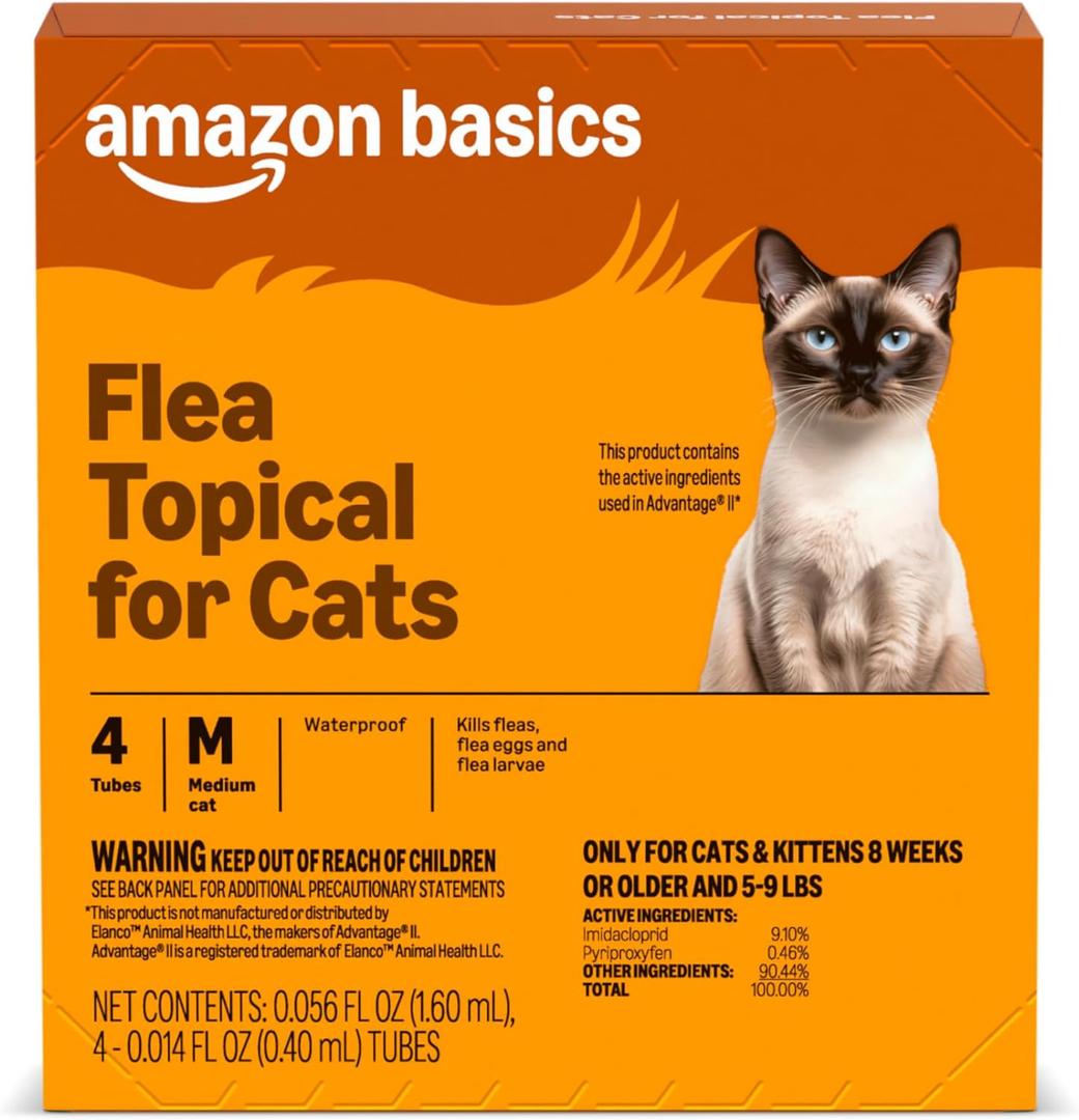 Amazon Basics Topical Flea Treatment for Medium Cats (5-9 Pounds), 4 Count