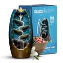 Inscents Waterfall AS-SEEN-ON-TV Ceramic Incense Holder Cone Burner with Backflow Design Ornament Home Decor Aromatherapy for Spa Office Bedroom Yoga +100pcs Essential Oil Dipped Scented Incense Cones