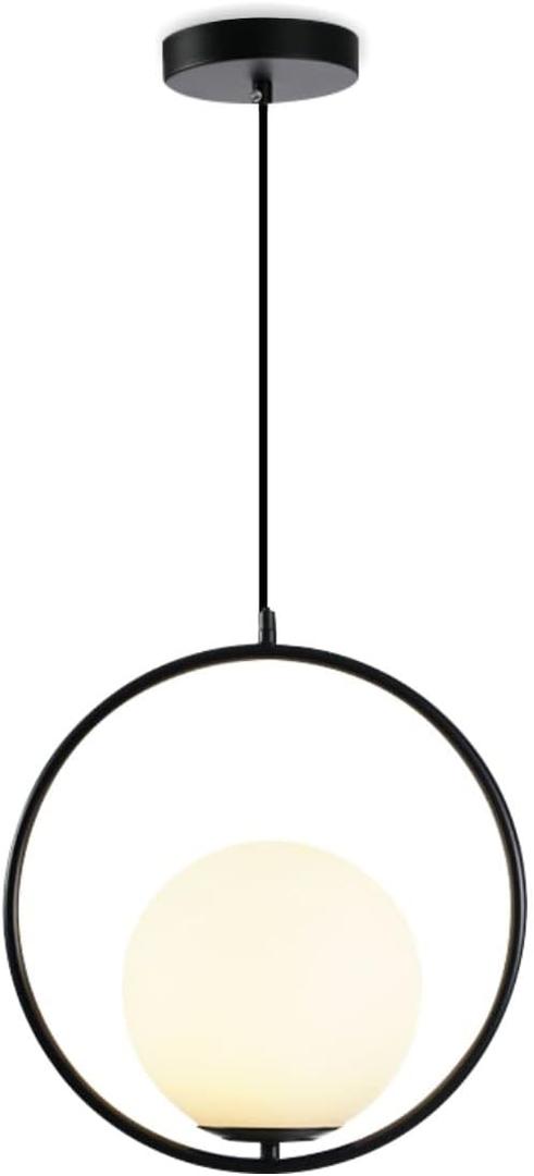 KCO Lighting Modern Globe Pendant Light Black Large Globe Hanging Light Fixture with Frosted Glass Lampshade Adjustable Ball Pendant Light for Kitchen Island Living Room Beside (9.8"-Black)