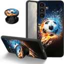 for Samsung Galaxy S24 FE Case, Slim Soft TPU Shockproof Cover with Kickstand, Full-Body Shockproof Anti-Fingerprint Durable Protective Phone Case, Soccer Ball