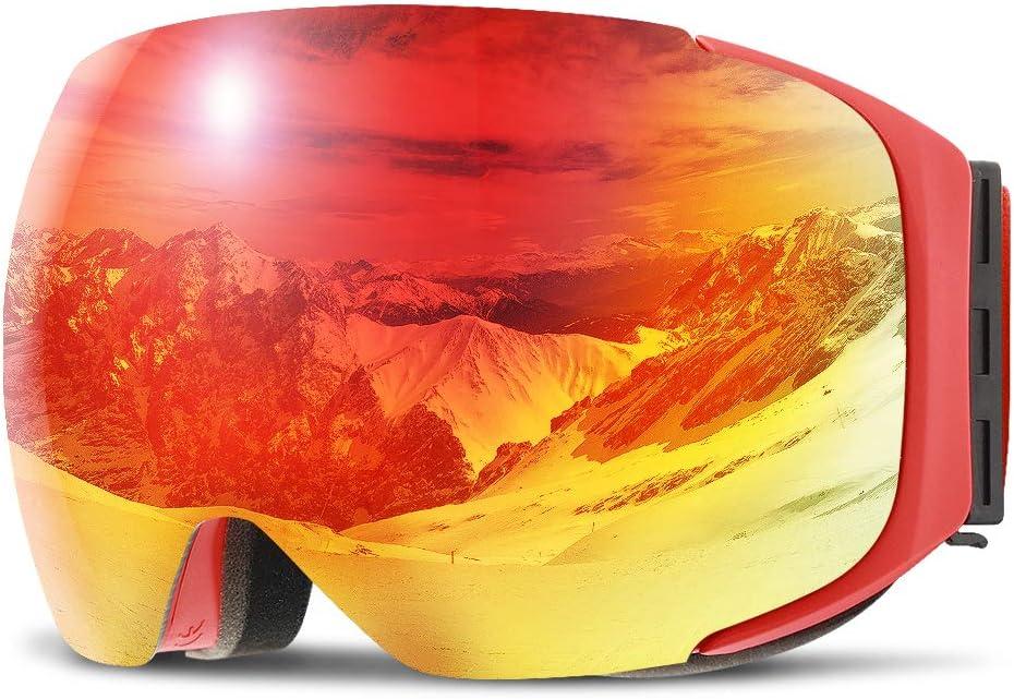 COPOZZ Ski Goggles, G2 Magnetic Snowboard Goggles, Polarized OTG UV400 Skiing Goggles for Options (G2 Goggle-red Frame/Red Lens(vlt 23%))