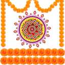 23 Pcs Diwali Decoration Set - Rangoli Stickers, 5 Ft Marigold Garland, 20 Pcs Marigold Flowers for Indian Diwali Gifts & Weddings