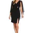 R&M Richards Women's Elegant Formal Sheath Dress | Chiffon Capelet Overlay, Side Slit & Rhinestone Detail | Cocktail Attire Black size 20W