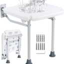 VEVOR Folding PE Shower Seat, 15.7'' x 14.8'' Unfolded, Wall Mounted Fold Up Shower Bench with 500 lbs Load Capacity, Space Saving Fold Down Shower Chair for Seniors Pregnant Women Children Adults (16in)