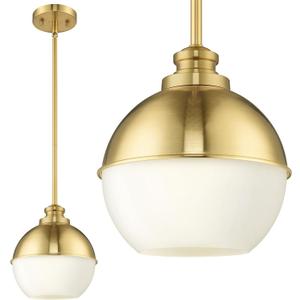 Beionxii 8 inch Modern Gold Pendant Light Fixtures, Mid Century Globe Pendant Lights with Mlik Glass, Hanging Light Fixture for Kitchen Island Dining Room Bedroom Hallway Foyer, 1 Pack, BX-PL06BG-M