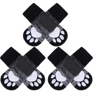 EXPAWLORER 6PCS Anti-Slip Dog Socks to Prevent Licking Paws,Dog Shoes for Hot Pavement,Best Paw Protector Traction Control on Hardwood Floor,Dog Booties for Puppy Small Medium Large Senior Dogs (Grey)