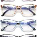 JAWSOCK 4 Pack Reading Glasses Blue Light Blocking for Women Men,Fashion Square Computer Readers with Spring Hinge,Anti Eyestrain Eyeglasses(1.0x)