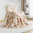 OMERAI Faux Fur Throw Blanket for Couch, Soft Fleece Blankets Queen Size, Thick and Warm Bubble Fuzzy Blankets for Bed, Cozy Plush Reversible Brown, Luxury Decorative Blanket, Queen Size, 90x90 | Warm, Cozy, Thick, Plush, Reversible, Bubble Fuzzy Blanket, Decorative Throw, Bed