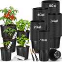225 Pack 5 Gallon Nursery Pots Bulk Set 5/4/3/2/1 Gal Black Plastic Plant Pots with Drainage Holes, Plant Labels, Mini Shovels, Large Flower Containers for Tomatoes Roses Indoor Outdoor