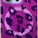 Sparkling Purple Red Leopard Case, Blazing Heart Shimmer Cover Compatible with MagSafe iPhone 16 Pro - Dynamic Magenta