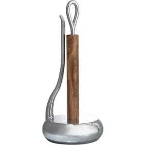 nambe Loop Towel Holder | Paper Towel Stand for Kitchen | One-Handed Operation Countertop Roll Dispenser with Weighted Base | Standard Size Roll | Made of Acacia Wood and Metal Alloy Arm