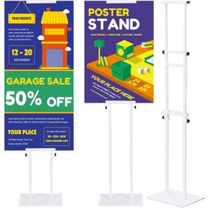 Thyle 1 Pcs White Poster Board Holder Stand Height up to 80" Heavy Duty Welcome Sign Stand Double Sided Easel Holder with Base Adjustable Portable Sign for Wedding Restaurant(Metal)