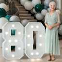 Imprsv Marquee Numbers 3 Feet Tall: Large 80th Birthday Decorations 3FT Light Up Numbers White Anniversary Party Decor Big Backdrop Foam Cardboard Number 80