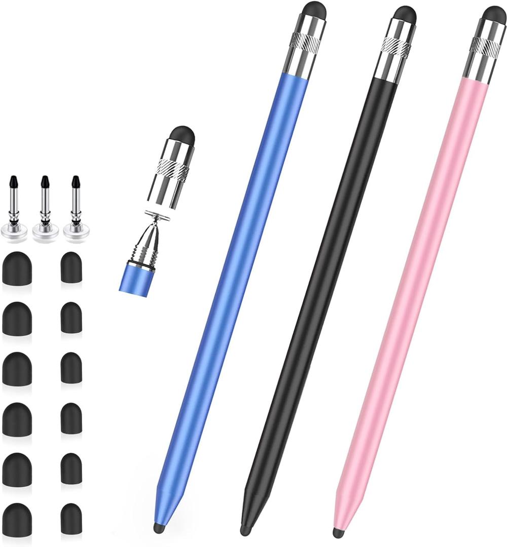 Stylus Pen for Touchscreen, 3-in-1 Rubber Disc Stylus, High Sensitivity and Precision, Universal Stylus Pen Compatible for Ipad,iPhone Android Kindle All Capacitive Tablets (Black/Blue/Rose Gold)
