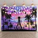 7x5ft Summer Seaside Ferris Wheel Backdrop Sunset Tropical Palm Tree Sparkling Lights Photography Background Festival Party Decorations Photo Props