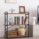 HCHQHS Bookshelf, 3-Tier Industrial Bookcase, Rustic Open Book Shelf, Wood and Metal Horizontal Bookshelves