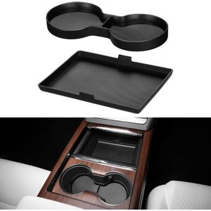 BASENOR 2022-2026 Tesla Model S Model S Plaid Model X Model X Plaid Center Console Storage Organizer Box Tray Pad TPE Cup Holder Insert Mat [Proprietary Design] for Tesla Interior Accessories (2 PCS)