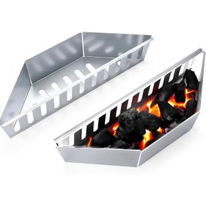 Zorestar Stainless Steel Charcoal Grilling Basket Holder, Set of 2 (15.16x4.33x2.95 Inch) For BBQ, Fish, Veggies - Durable Griller Tray, Weber Kettle Compatible