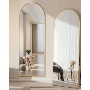 58"x18" Arched Full Length Mirror, Floor Mirror with Stand, Freestanding,Wall Mounted Hanging or Leaning Arched-Top Full Body Mirror for Bedroom, Dressing Room -Gold