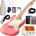 AKLOT Mini Kids Electric Guitar: 3/4 Size Guitar Kit for Beginners, 1.5in Narrow Neck for Small Hands, Easy to Play, Age 6-12, 36", 10W Amp, Gig Bag, Strap, Cable, Picks & Lesson Book (Pink)