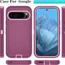 4 x Qinmay Phone Case for Google Pixel 10 Pro XL Case with HD Screen Protector, Heavy Duty Shockproof & Dropproof 3-Layer Cover Phone Case (WineRedPink, for Pixel 10 Pro XL)