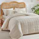 WARMDERN Linen Cotton Quilts Set Queen Size, 100% Cotton Khaki Quilt Bedspreads with Box Stitched, 3 Pieces Soft Lightweight Bedspreads Coverlet with 2 Pillow Shams for All Season, Khaki, 90x96 inches