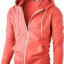 Ohoo Men's French Terry Full-Zip Hooded Sweatshirt with Pockets Lightweight Zip Up Slim Fit Hoodie S