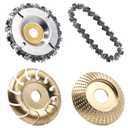 4PCS Wood Grinding Wheel for 4" or 4 1/2" Angle Grinder, 12 Teeth Wood Shaping Disc, Circular Saw Blade with Replacement Chain for Woodworking Cutting, Carving, Shaping and Sanding Grinding Wheel