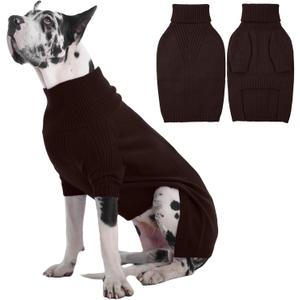 IECOii Extra Large Dog Sweater 4XL,Thermal Warm Dog Sweaters for Giant Breed Dogs,Turtleneck Knitted Knitwear for Pet Winter,Stretchy&Easy On Doggy Sweatshirt for Doberman,Great Dane(Brown,XXXXL)