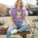 Cute Easter Bunny T-Shirt for Women - Funny Leopard Glasses Rabbit Graphic Tee, Sassy Bubblegum Spring Holiday Top