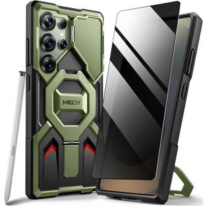 TONGATE for Samsung Galaxy S24 Ultra Case Compatible with MagSafe, [Ring Stand & Camera Cover Kickstand] Drop Shockproof Rugged Protection Phone Case for S24 Ultra with Screen Protector 6.8", Green