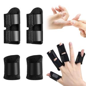 Finger Splints (4 Pcs)  2 Large and 2 Small Splints with Metal Support for Arthritis, Trigger Finger Relief, and Sprain Recovery for Middle, Index, Ring, and Pinky Fingers (Black)