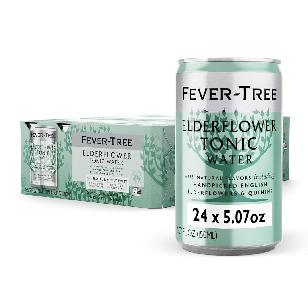 Fever-Tree Elderflower Tonic Water - Premium Quality Mixer - Refreshing Beverage for Cocktails & Mocktails. Naturally Sourced Ingredients, No Artificial Sweeteners or Colors - 5.1 Fl Oz Cans - Pack of 24 (Best By: 11/2026)