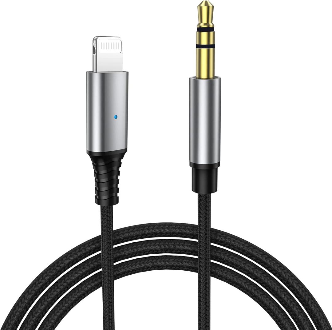 iSkey [Apple MFi Certified Aux Cord for iPhone, 3.5mm Aux Cable for Car Compatible with iPhone 14 13 12 11 XS XR X 8 7 6 iPad iPod for Car Home Stereo, Speaker, Headphone, Support All iOS (Silver)