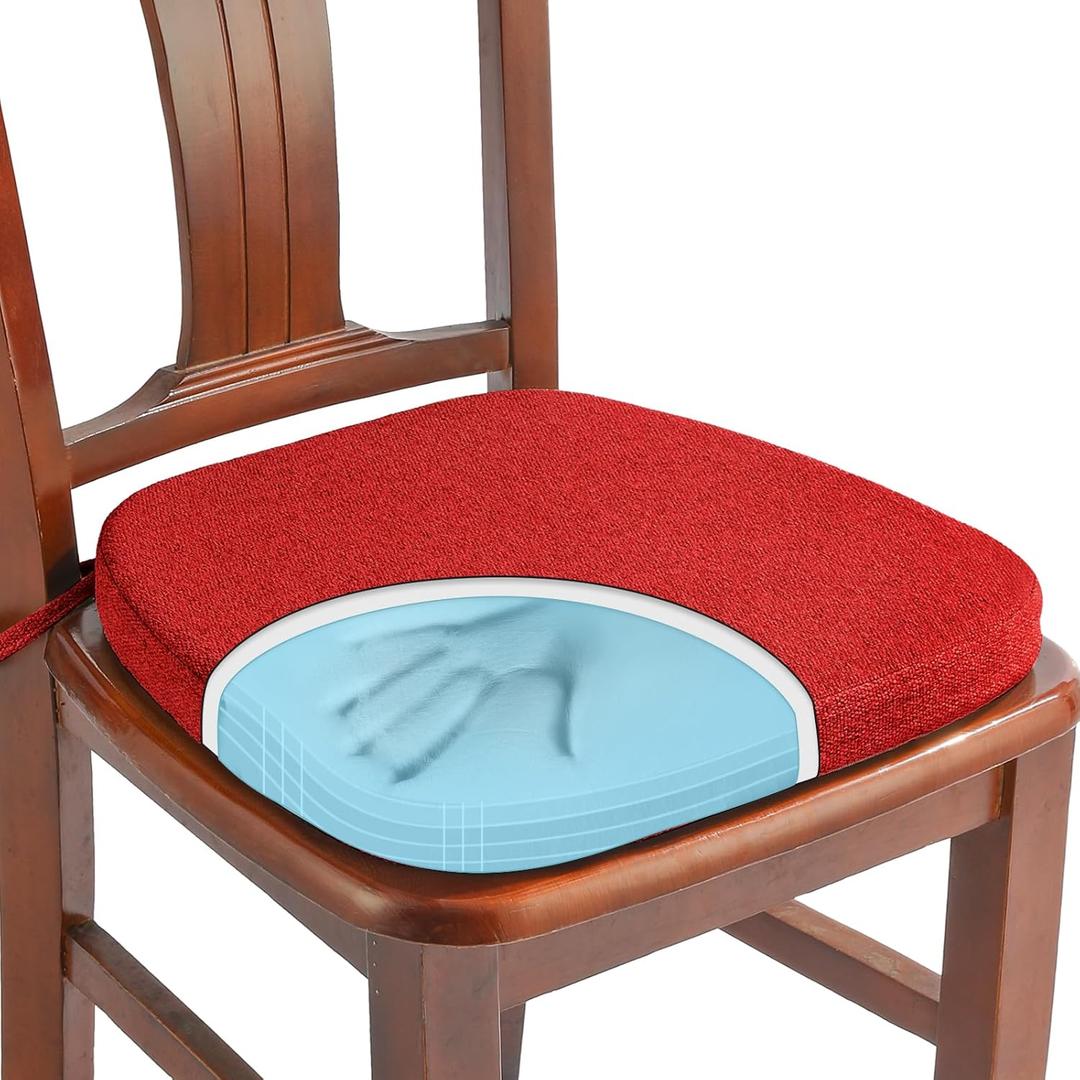 SINOSSO 1 Pack Memory Foam Chair Cushions for Dining Chair, Friendly Woven Fabric 16" U-Shape Comfortable Kitchen Chair Pad, Removable Slip Resistant Seat Cushion (1 Piece, Red)
